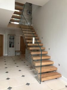floating stairs with natural oak treads