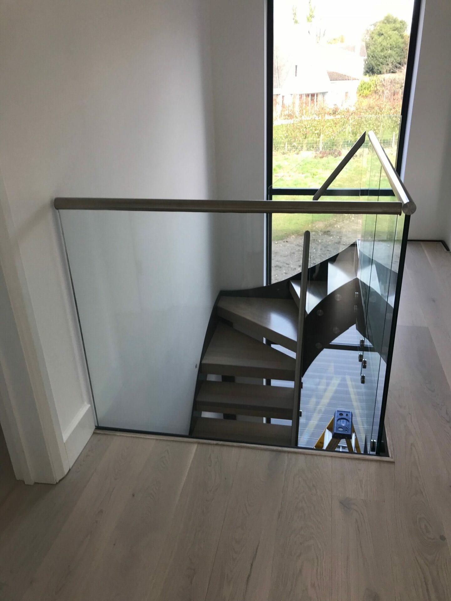 Anthracite Grey Steel Internal Staircase - Glass Balustrade