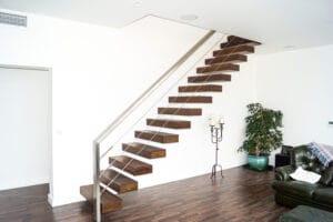 Antique Oak and stainless steel floating stairs