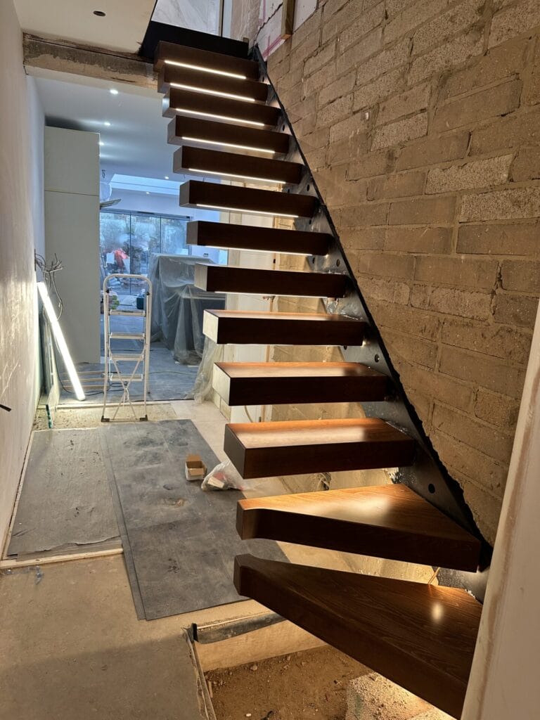 LED lighting on a floating staircase