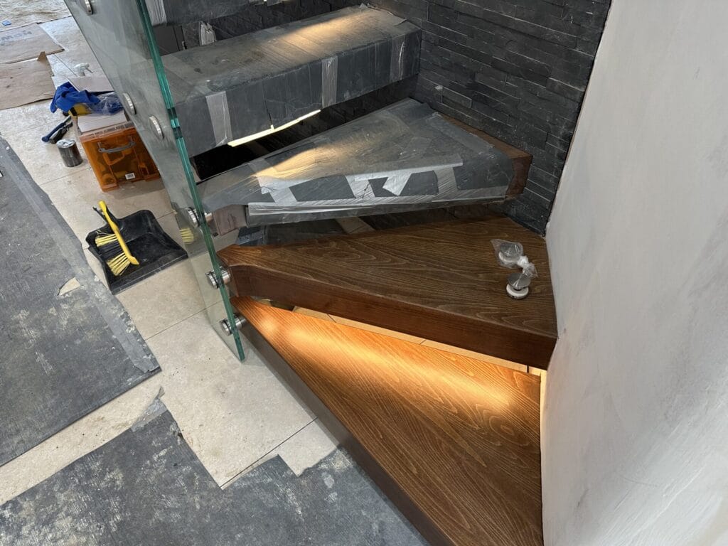 winder steps on a floating staircase